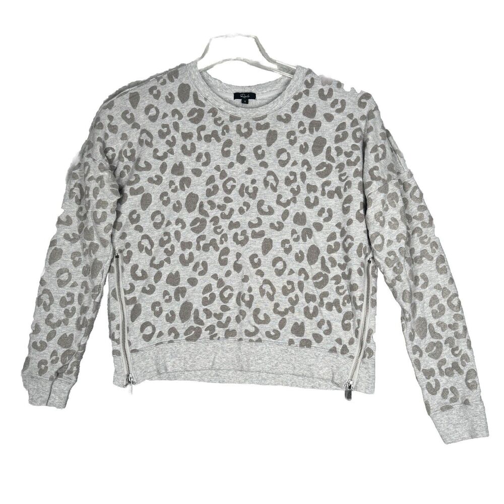 Rails Shirt Womens Small Gray‎ Leopard Marlo Flocked Heather Crop Zippers Grunge